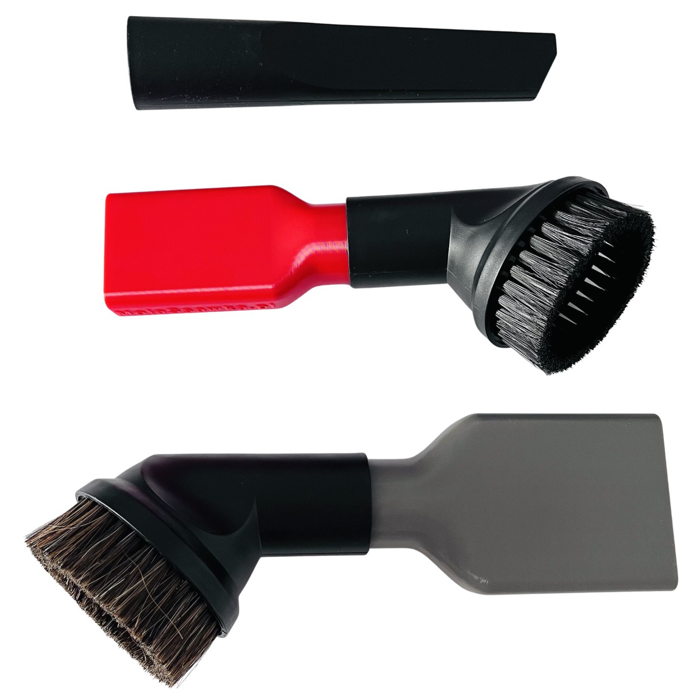 Zestaw Full MojaSsawka: adapter szeroki 6,5 cm szary, wąski 4,5 cm czerwony, dwie szczotki i krótka ssawka szczelinowa