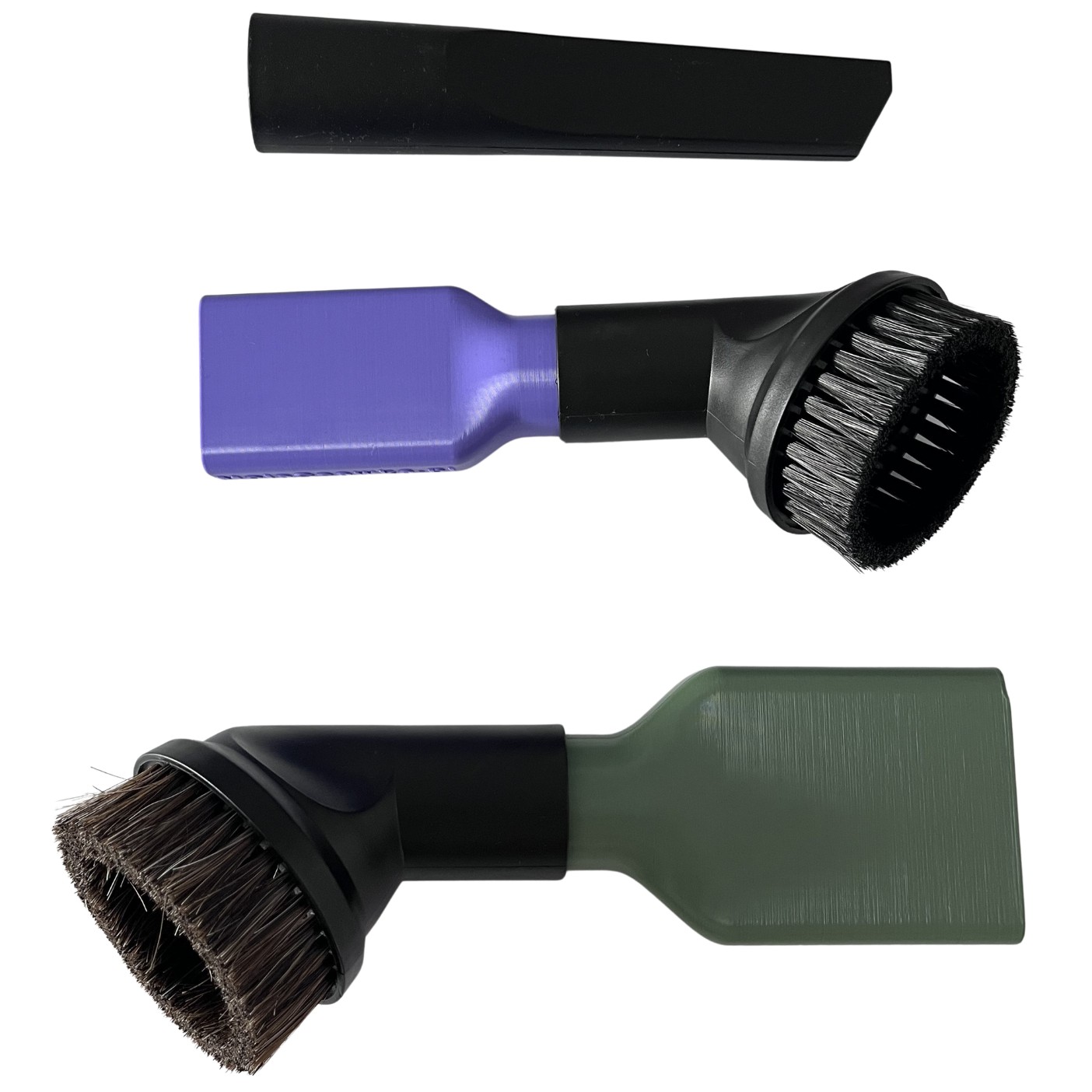 Zestaw Full MojaSsawka: adapter szeroki 6,5 cm ciemnozielony, wąski 4,5 cm fioletowy, dwie szczotki i krótka ssawka szczelinowa